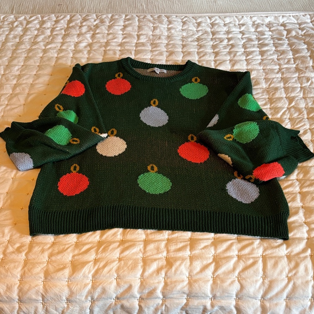 Festive Ornament Patterned Green Sweater